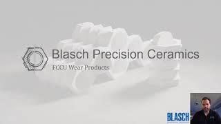 A video title card: Blasch Precision Ceramics - FCCU Wear Products.